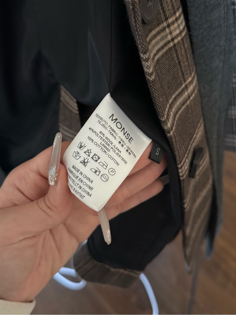 Plaid Faux Two-Piece Layered Blazer Jacket | Size S | Excellent - Picture 3 of 3
